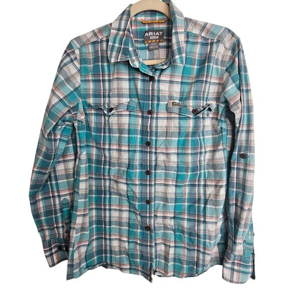 Ariat Rebar Work Shirt Women M Plaid Casual Workwear Outdoor Stretch Durable - Picture 1 of 8